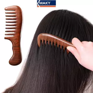 MAKY Gỗ Đàn Hương Tự Nhiên Lược Chải Tóc Bằng Gỗ Chống Tĩnh Điện Máy Mát Xa Răng Rộng Dài Detangle Gỗ Đàn Hương Lược Chăm Sóc Tóc Quà Tặng Hộ Gia Đình VN