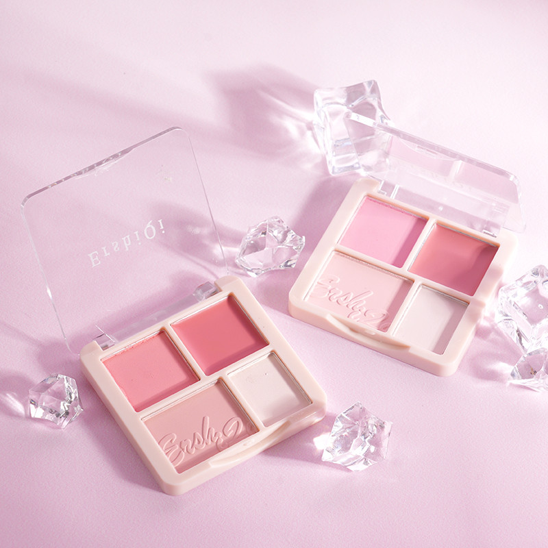 【Roshy】🍧Phấn Má Hồng  4 ô Nhũ Sáng Highlight Trang Điểm Tích Hợp Phấn Mắt Nhũ Lì bền màu