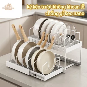 Kệ kéo trượt đựng nồi chảo thép carbon chống gỉ không khoan lỗ tùy chỉnh dễ vệ sinh tủ bếp