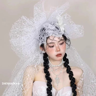 Mũ Cưới Retro Phong Cách Pháp với Ren và Hoa Sang Trọng, Thích Hợp cho Đám Cưới