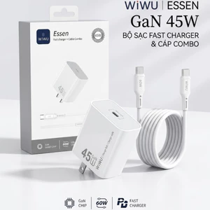 Bộ Sạc Nhanh WiWU 45W Essen GaN Wi-G024 - Kèm Cáp Type-C To Type-C 60W Nhỏ Gọn Cho iPhone, Samsung, iPad, MacBook Air