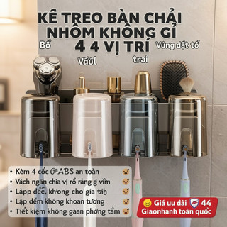 Giá đỡ bàn chải đánh răng treo tường Giá nhôm Cốc ABS Máy khoan Phòng tắm miễn phí Người tổ chức Tiết kiệm không gian