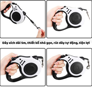 Dây xích tự động cho chó và mèo, dài 3m và 5m, móc xoay 360 độ, dây xích cho chó cỡ nhỏ và vừa có tay cầm