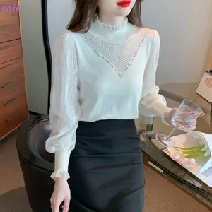 Áo dài tay và len cổ cao ren, cùng áo sơ mi thanh lịch cho mùa xuân thu