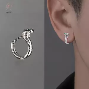 Hoa tai punk gothic màu mắt xanh rắn bằng đồng zircon cho nam và nữ, phong cách hip hop cá tính