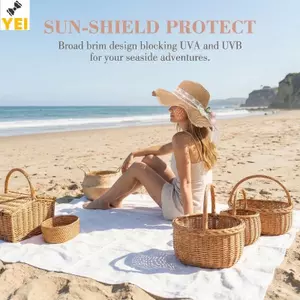Mũ rơm chống nắng vành rộng dành cho nữ, dễ gấp gọn, phù hợp đi biển mùa hè
