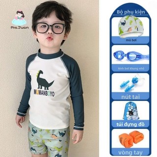 Đồ bơi bé trai tay dài chống nắng set rời họa tiết khủng long - đồ bơi đi biển suối nước nóng cho bé