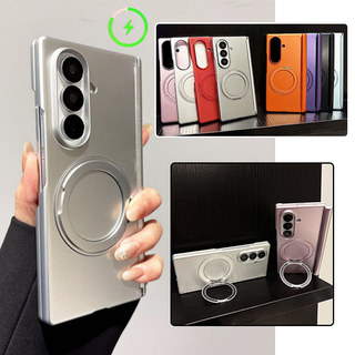 Tùy chọn Vỏ điện thoại phủ mờ cao cấp cho samsung galaxy z fold 7 z fold 6 z fold 5 / 4 Bản lề kép Vỏ chống trầy xước trục lò xo với 360° Giá đỡ vòng từ tính xoay gấp 8