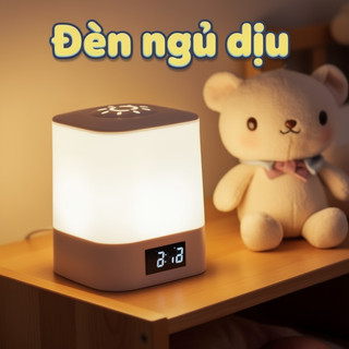 Đèn đồng hồ đầu giường có thể sạc lại Đèn ngủ LED Bộ điều chỉnh độ sáng 3 màu Bàn làm việc cho bé Điều khiển từ xa ABS