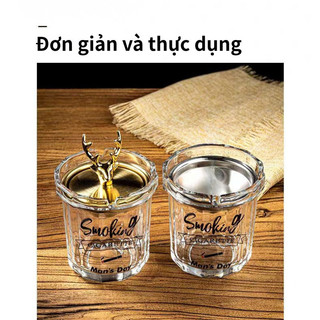 Gạt Tàn Thuốc Bằng Thủy Tinh Cao Cấp, Nắp Inox, Gạt Tàn Sáng Tạo, Chống Gió, Chống Bay Tro, Chống Mùi Lạ