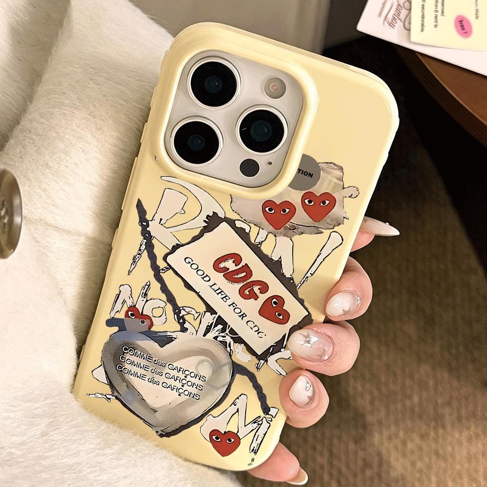 CDG tình yêu graffiti cho iPhone 17pro trường hợp iPhone 16/15/14/13 giả da kết cấu
