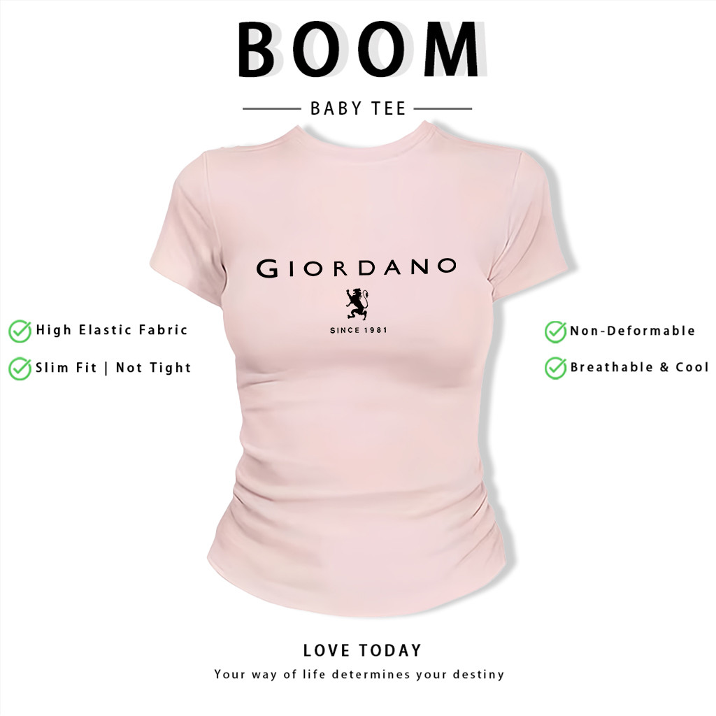 BOOM Áo Baby Tee Nữ Cotton Ôm Body-Áo Thun Ngắn Tay Y2K In Hình PhongCách Mùa Hè, Cổ Tròn Hàng Đầucách hàn quốc phongK16