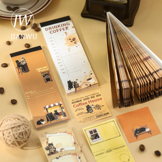 JIANWU Nếm Master Series Vintage Cà Phê Mèo Biên Giới Phong Cảnh Chất Liệu Cắt Dán Memo Pad Sáng Tạo Rác Tạp Chí Văn Phòng Phẩm