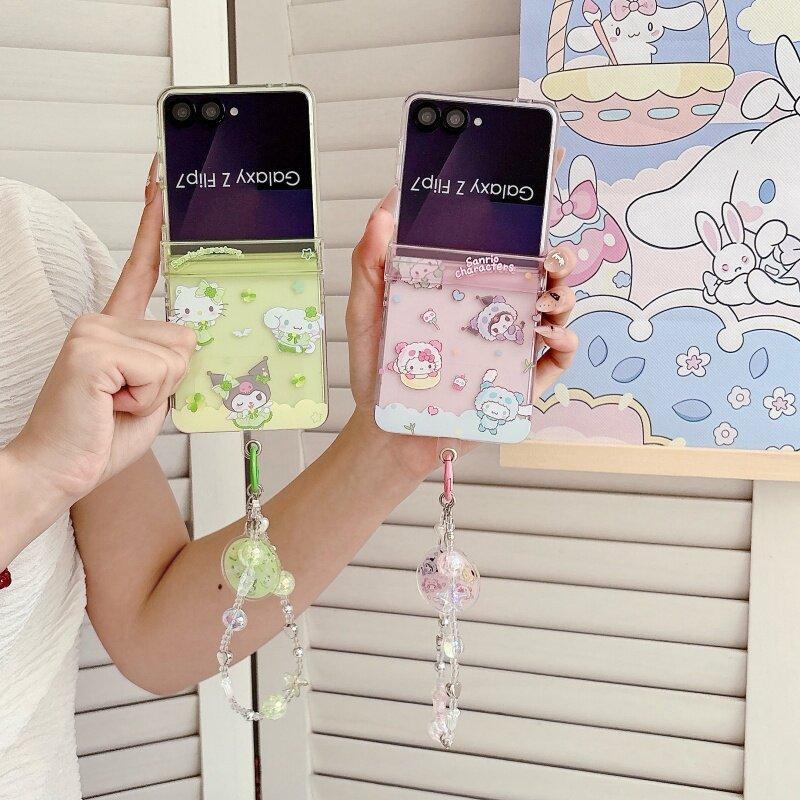 Tương thích với Samsung Galaxy ZFlip7 ZFlip6 Vỏ điện thoại Sanrio dễ thương bao gồm dây buộc gấp vỏ cứng thích hợp cho Z Flip 7 6 5 4 3 5G N3 Flip Mix Flip 2 vỏ bảo vệ