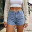 Quần Short Denim Mini Nữ Mùa Hè Màu Trơn, Cổ Thấp Có Túi