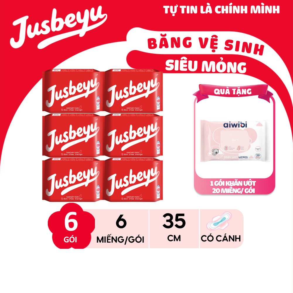 [Combo 6] Băng Vệ Sinh Jusbeyu Siêu Mềm Mỏng Ngày Và Đêm 350mm