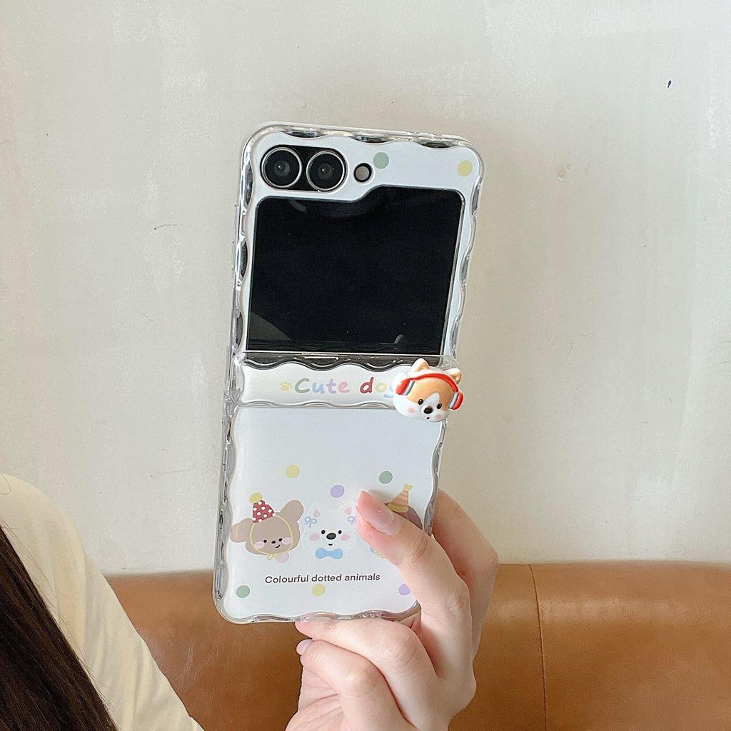 Tương thích với Samsung Galaxy ZFlip7 ZFlip6 Vỏ điện thoại hình gấu chấm bi bao gồm dây buộc và vỏ cứng gấp bảo vệ cho ZFlip 7 6 5 4 3 5G N3 Flip Mix Flip Flip