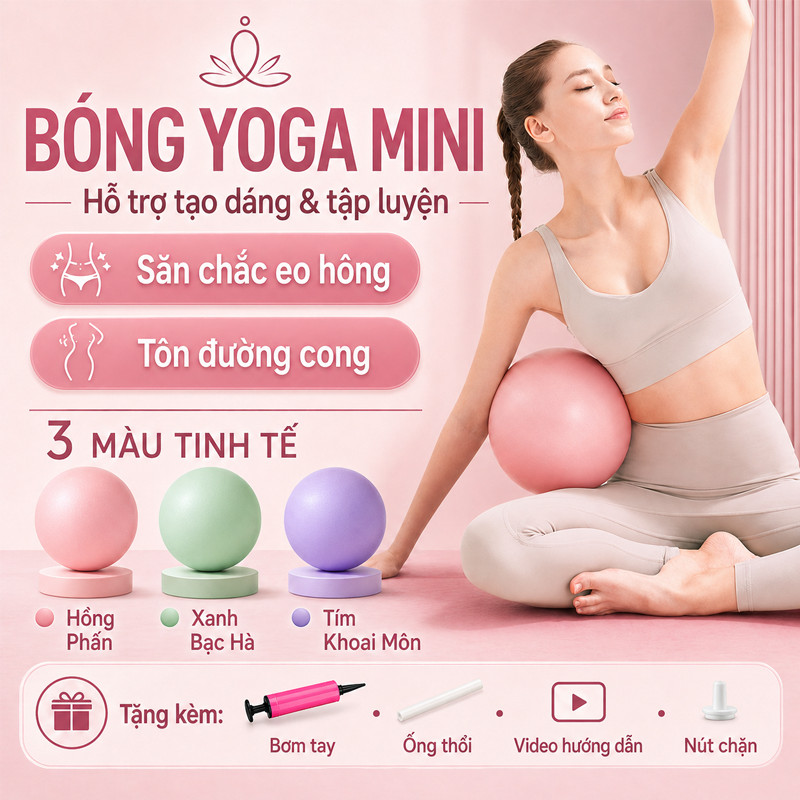 Bóng Yoga Pilates 25cm Chống Nổ – Tập Cơ Bụng Hiệu Quả, Tăng Cường Sức Mạnh Lõi, Dành Cho Người Mới Bắt Đầu