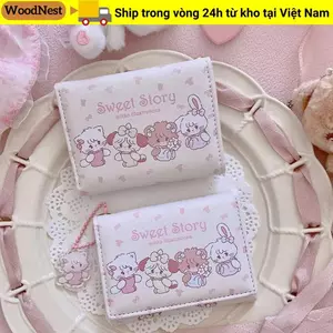 Ví đựng tiền xu WOODNEST, Ví ngắn da PU Mikko, Túi đựng tiền hoạt hình dễ thương dành cho nữ Cô gái