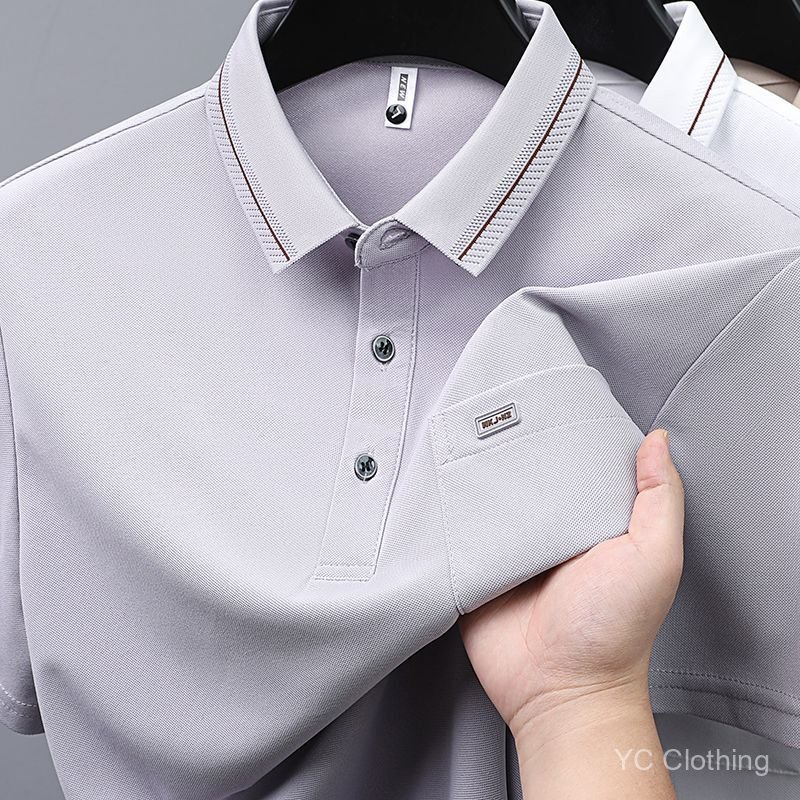 Áo sơ mi polo nam mới mùa hè, giản dị có túi thật, cổ cong, dáng rộng và thoáng khí, áo thun nam ngắn tay, áo nửa tay QXZY