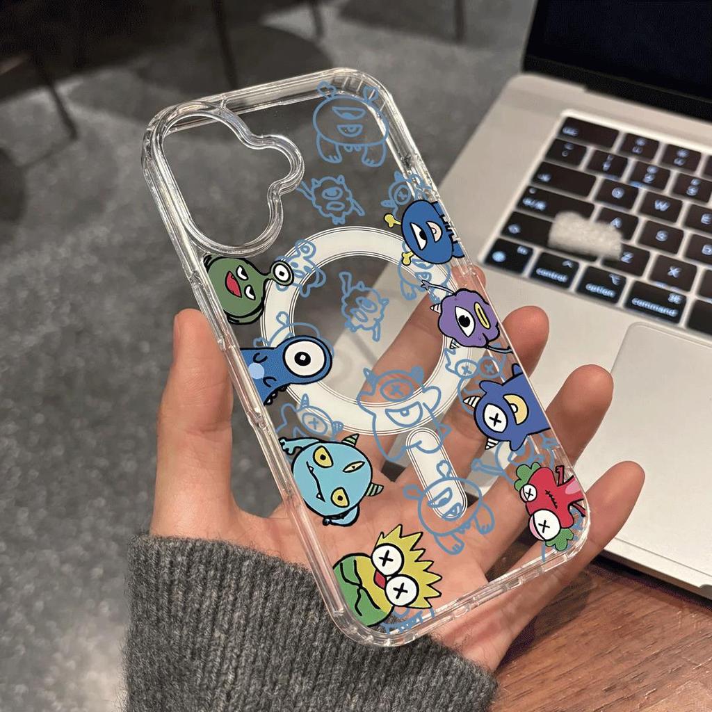 Quái vật hoạ hình nhỏVỏ hút từ trong suốt phù hợp với vỏ điện thoại 17/16 Pro, iPhone