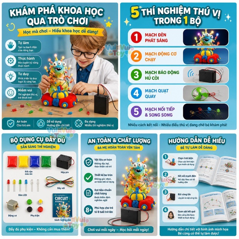 Bộ Thí Nghiệm Khoa Học STEM – Núi Lửa, Mạch Điện & Các Thí Nghiệm Thú Vị, Đồ Chơi Giáo Dục Cho Bé Từ 8 Tuổi Trở Lên