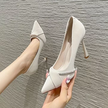 Giày Cao Gót Nữ Stiletto Giày Cao Gót 2024 Phong Cách Mới Trắng Mũi Nhọn Niche Cao Cấp Chuyên Nghiệp Làm Việc Giày Cao Gót Phù Dâu Giày