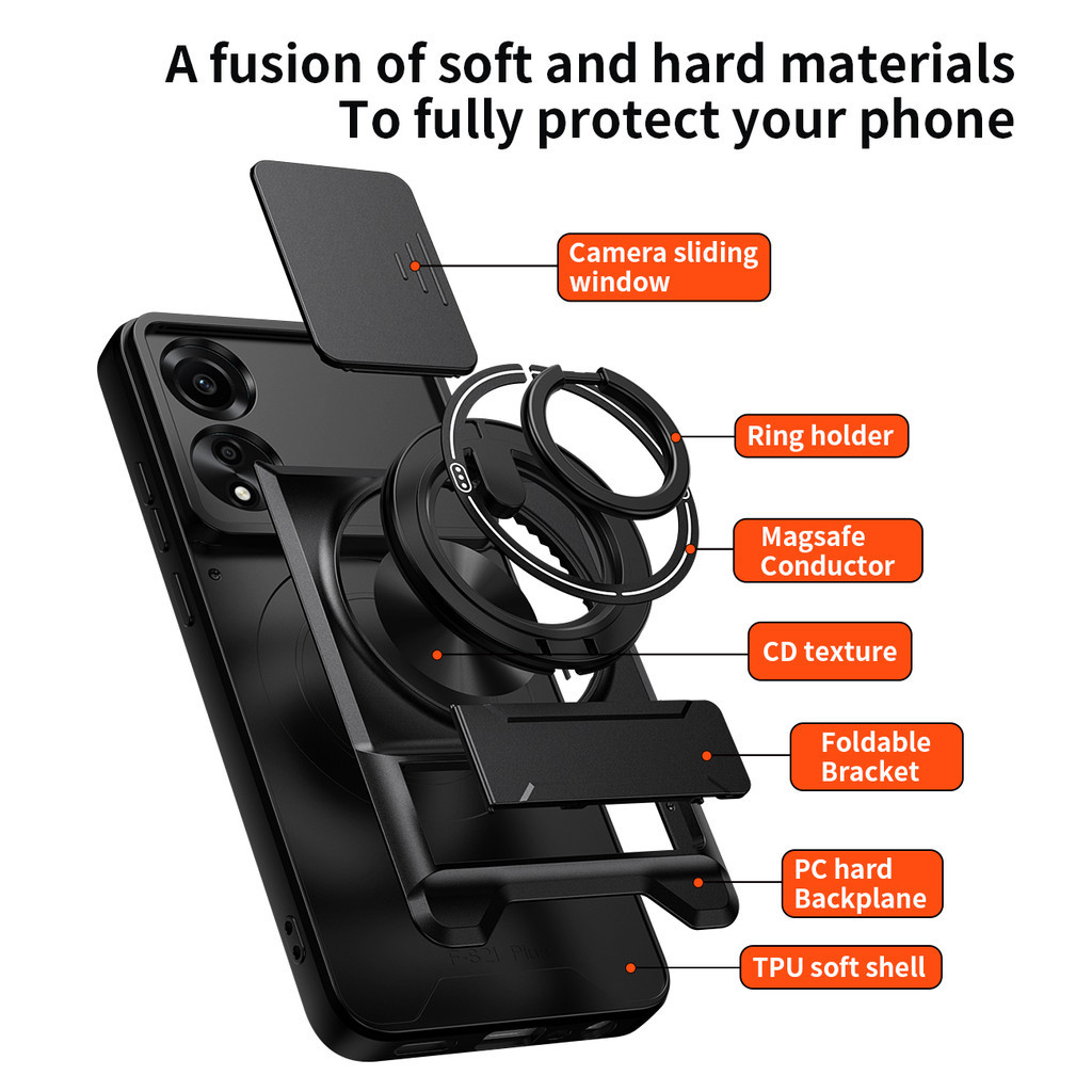 Ốp Điện Thoại Đa Năng Sang Trọng Thích Hợp Cho OPPO A78 4G 5G A80 A77 A59 A3 A60 A58 Dây 360°Giá đỡ vòng có vỏ máy ảnh Vỏ bảo vệ toàn diện chống sốc