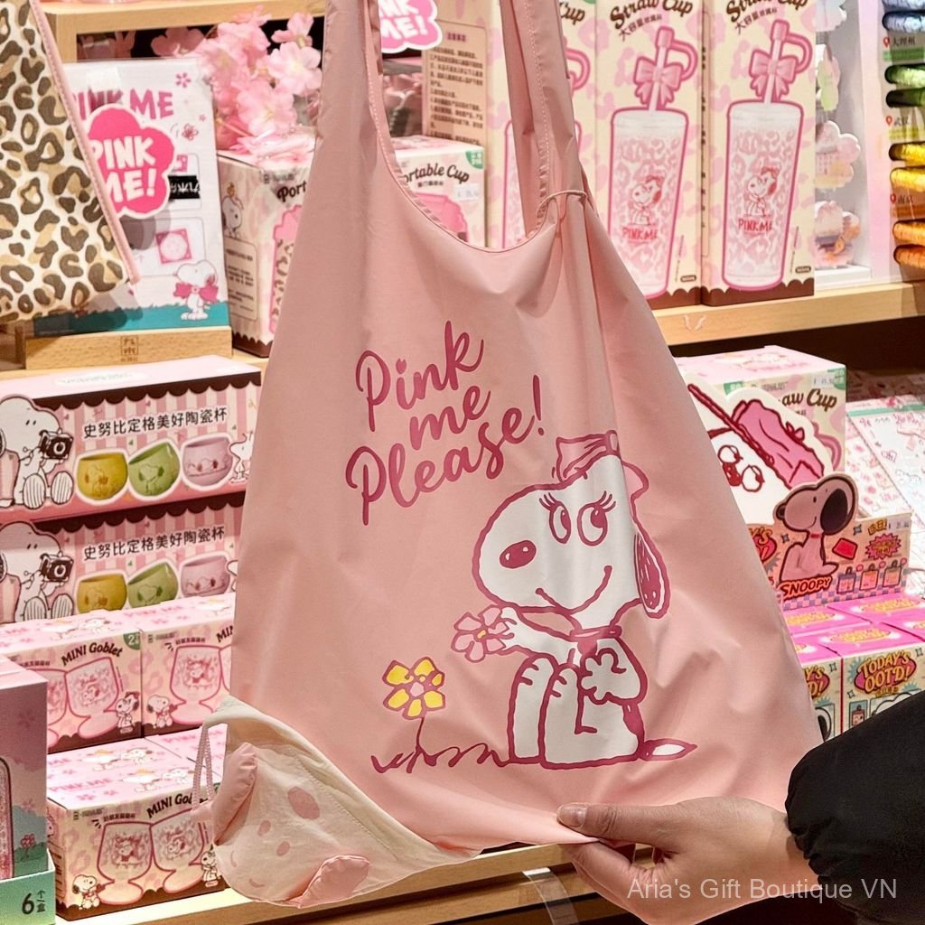 [Aria G-1] Túi Tote Snoopy Màu Hồng Nữ Dung Tích Lớn Hoạt Hình Dễ Thương Một Vai Sinh Viên Di Động ins Phong Cách Di Động
