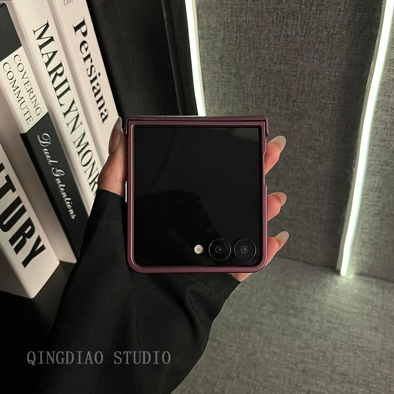 Thích hợp cho Samsung Galaxy ZFlip7 ZFlip6Ốp điện thoại tráng men nướng màu tím đậm sang trọng bao gồm và gập vỏ cứng tương thích với vỏ bảo vệ ZFlip 7 6 5 4 3 5G