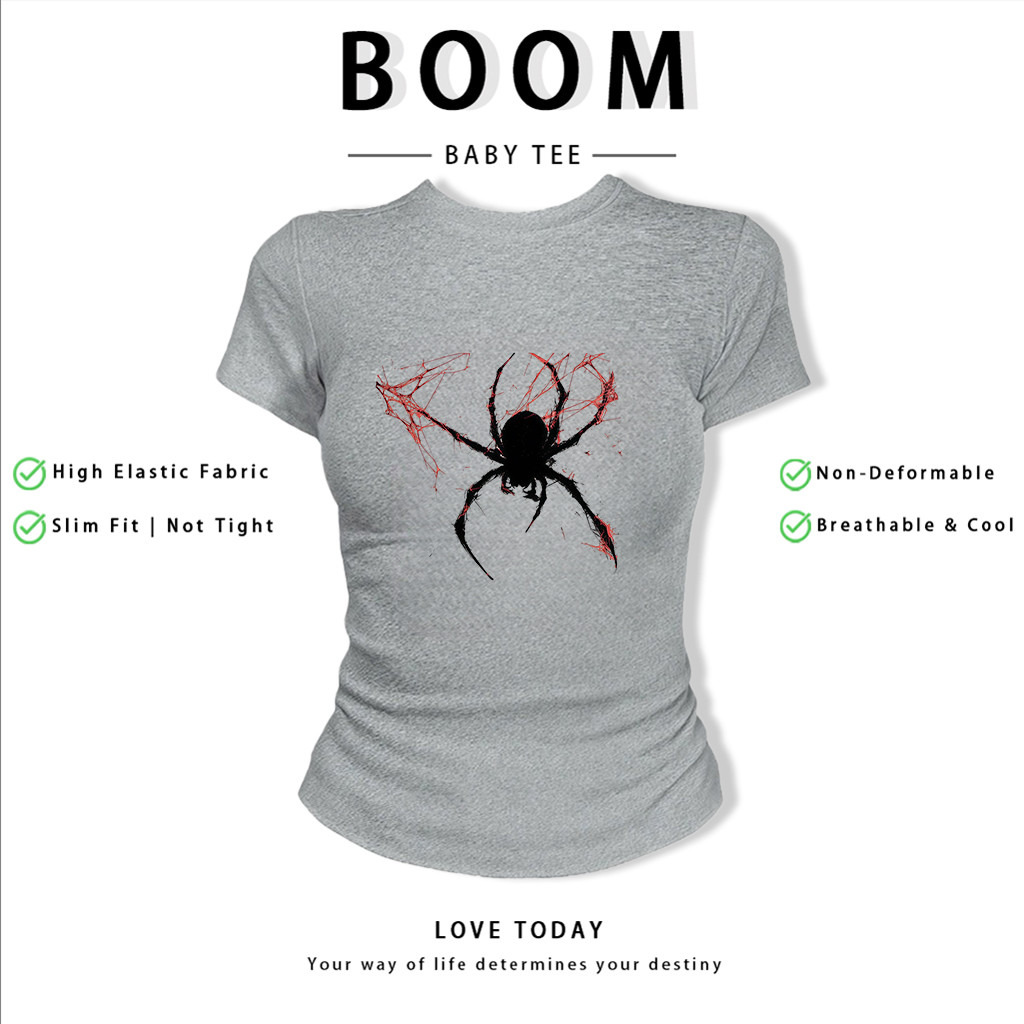 BOOM Áo Baby Tee Nữ Cotton Ôm Body-Áo Thun Ngắn Tay Y2K In Hình PhongCách Mùa Hè, Cổ Tròn Hàng Đầucách hàn quốc phongV97