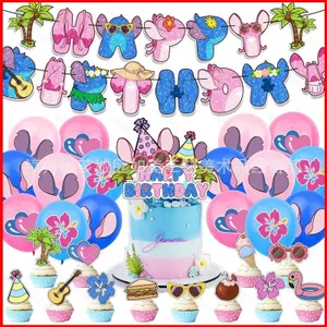 ST2 Lilo Stitch chủ đề hoạt hình dễ thương trẻ em trang trí tiệc sinh nhật biểu ngữ bánh topper bóng bay TS2