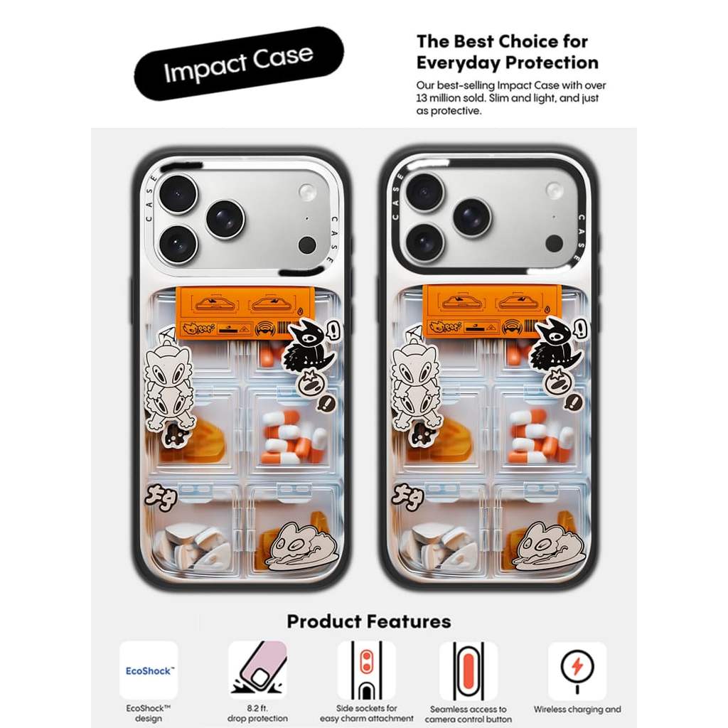 CASECASE X Monster Pill Case White Camera Ring Edition Matte Đen Cứng Hút Từ Tính Tác Động Dành Cho Apple IPhone 13 14 15 16 17 Pro Max Air Plus Có Hộp