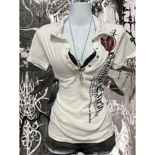 Phụ Nữ Mặc Nóng Bé Gái Phù Hợp Với Thiên Niên Kỷ Tinnh Cổ Áo Sơ Mi Tay Ngắn Ôm Phù Hợp Với Văn Hóa Châu Á Eo y2k Top Trắng ins 6EUX