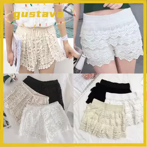 Quần an toàn ren GUSTAVA, Quần móc ren rỗng đi biển, Quần short móc buộc dây bằng vải Polyester chống va chạm thời trang cho bé gái