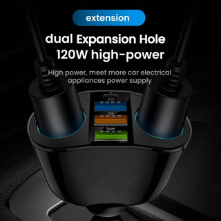 Elough 66W 6 Cổng Sạc Xe Hơi Sạc Nhanh QC3.0 3USB Loại C Sạc Điện Thoại Ô Tô Adapter