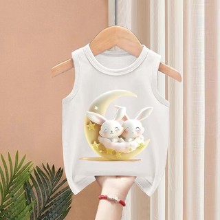 Áo thun bé gái Mặt trăng dễ thương in hình thỏ mềm mại thường ngày thoải mái Trang phục mùa hè hàng ngày cho trẻ em