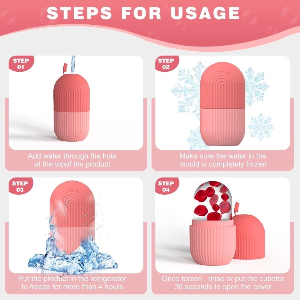 Khuôn làm đá viên mặt GILL, Con lăn đá mặt tự làm bằng silicon, Dụng cụ Massage làm đẹp tẩy lông mặt để chăm sóc sắc đẹp và da