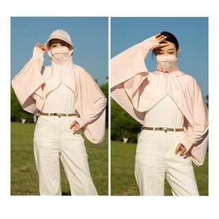 Khăn choàng chống nắng SMILE, Áo Hoodie chống nắng dài tay bằng lụa băng, Thời trang khô nhanh Quần áo che nắng đi xe đạp chống tia cực tím thoáng khí dành cho nữ