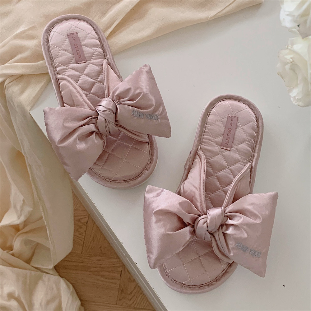XIXITIAO Dép Vải Lanh Cotton Nhà Nữ Phong Cách Mới Thoải Mái Bốn Mùa Nơ Lụa