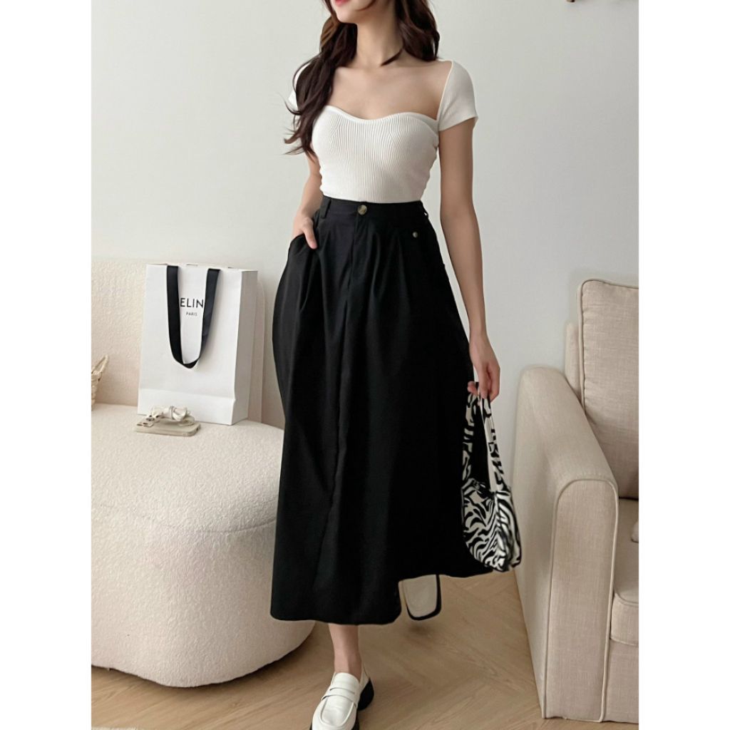 Chân Váy Xếp Ly Có BigSize Dáng Dài Lưng Thun Vải KaKi Thô Đứng Phom Mã CV0878 - SamHi Closet