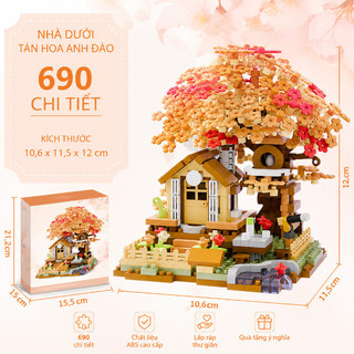 Mô hình lắp ráp nhà cây 4 mùa – Cây anh đào, vi hạt, trang trí bàn học – Đồ chơi giáo dục cho bé, mô hình mini