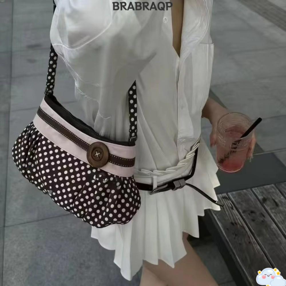 Túi Tote dung tích lớn BRABRAA, Túi xách chấm bi bằng gỗ trang trí nút chấm bi, Túi đeo vai thiết kế xếp li nhẹ phong cách cổ điển đa năng dành cho nữ