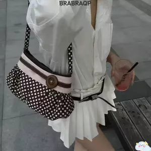 Túi Tote dung tích lớn BRABRAA, Túi xách chấm bi bằng gỗ trang trí nút chấm bi, Túi đeo vai thiết kế xếp li nhẹ phong cách cổ điển đa năng dành cho nữ