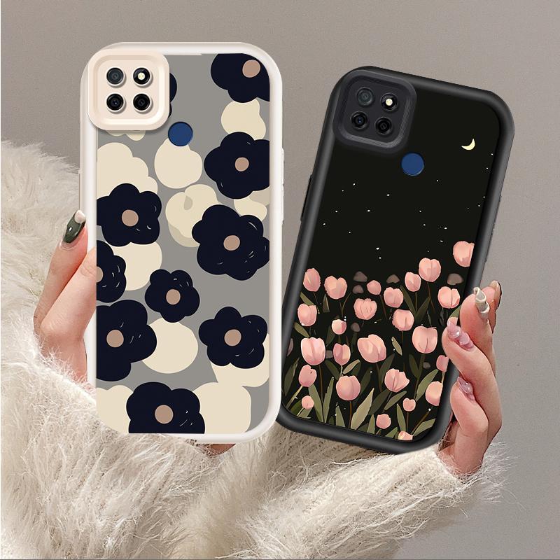 Ốp Lưng Cho Realme C12 C25 C25S C21Y C25Y C15 Narzo 30A Narzo 20 Vỏ Điện Thoại Mềm Silicon Hoạt Hình TPU Hoa Tulip Mắt Thiên Thần Ốp Lưng Chống Sốc