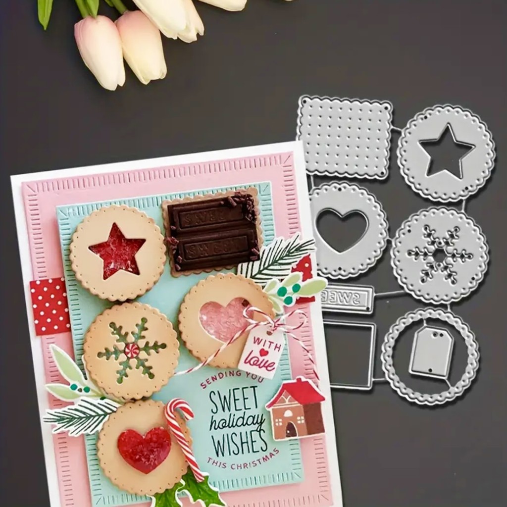 Cookie Hình Kim Loại Thép Carbon Cắt Khuôn Handmade DIY Album Ảnh Thiệp Chúc Mừng Cắt Chết Giấy Thủ Công Sổ Lưu Niệm Dập Nổi Khắc Bản Mẫu