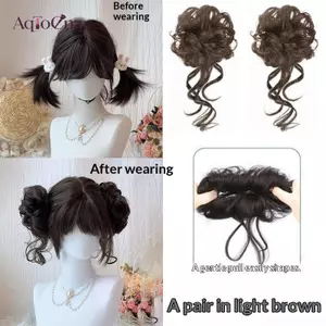 AqToCna 2 Chiếc Xộn Xộn Bánh Quấn Tóc Updo Với Tendrils Tóc Bun Phần Mở Rộng Sóng Xoăn Tóc Cho Nữ AqToCna