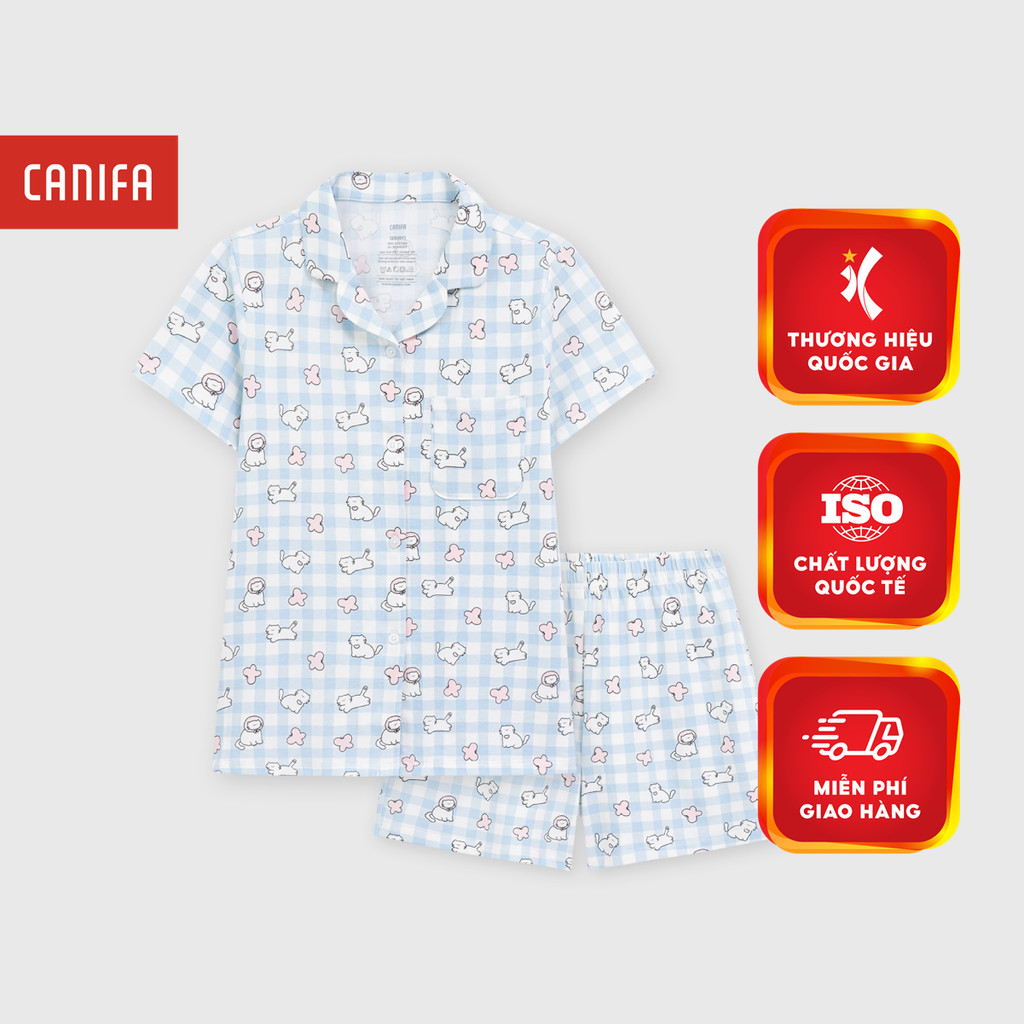Bộ pyjama bé gái CANIFA ngắn tay cổ bẻ có hình in 1LS26S007
