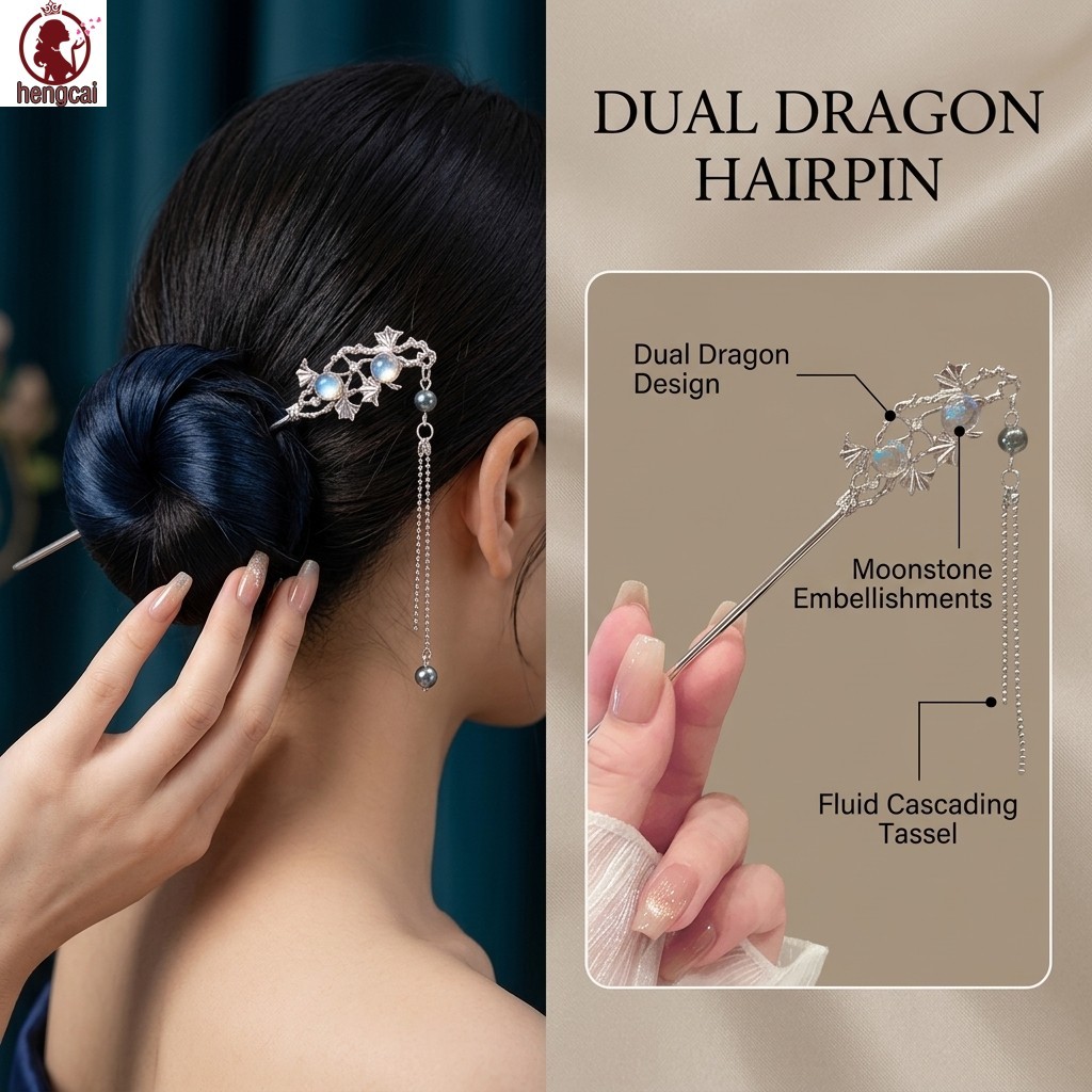 Kẹp tóc tua rua moonstone bướm dơi và hợp kim, phong cách cổ điển phù hợp cho đám cưới