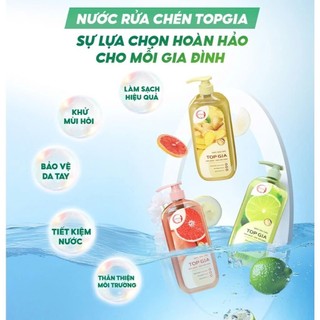 [COMBO 3 CHAI] Nước Rửa Chén Bát TopGia Chai 1Kg Chiết Xuất Tự Nhiên, Dịu Nhẹ, An Toàn Cho Da Tay